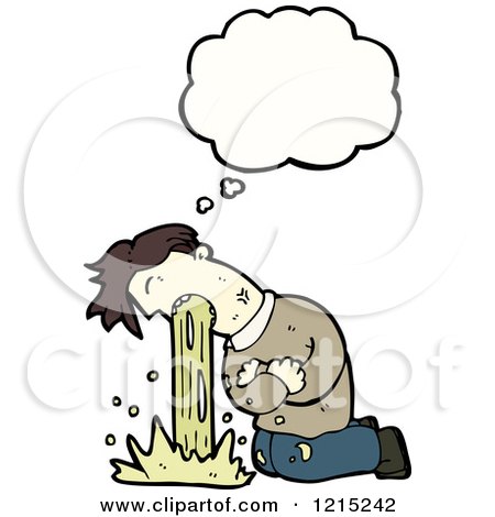 Cartoon of a Man Vomiting and Thinking - Royalty Free Vector Illustration by lineartestpilot