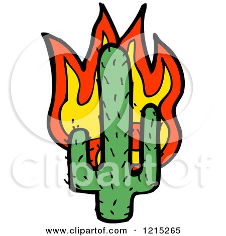 Cartoon of a Flaming Cactus - Royalty Free Vector Illustration by lineartestpilot
