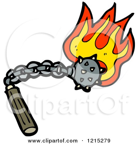 Cartoon of a Flaming Mace - Royalty Free Vector Illustration by lineartestpilot