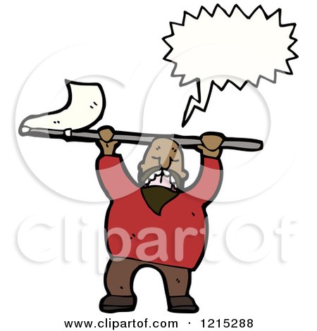 Cartoon of a Speaking Man with a Whte Flag - Royalty Free Vector Illustration by lineartestpilot