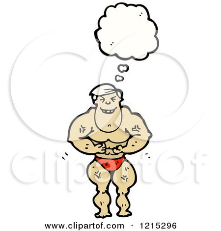 Cartoon of a Muscle Man Thinking - Royalty Free Vector Illustration by lineartestpilot