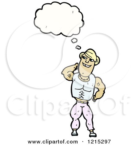 Cartoon of a Muscle Man Thinking - Royalty Free Vector Illustration by lineartestpilot