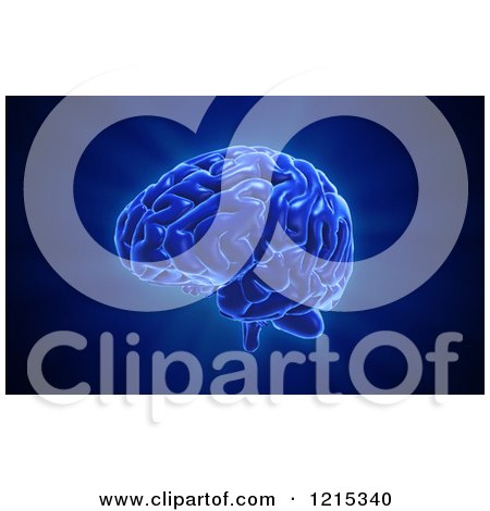 Clipart of a 3d Glowing Blue Human Brain - Royalty Free Illustration by Mopic