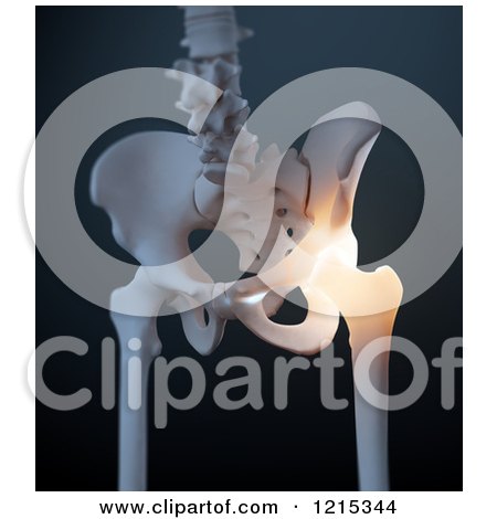 Clipart of a 3d Human Hip with Glowing Pain from Injury, on Black - Royalty Free Illustration by Mopic