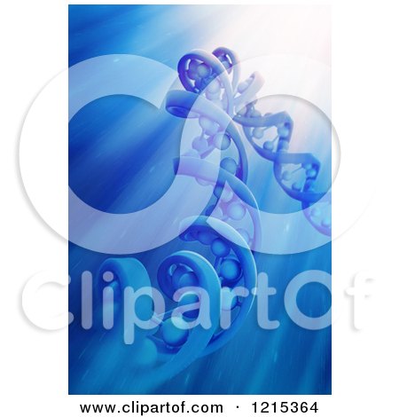 Clipart of a 3d Dna Strand Model in Blue Light Rays - Royalty Free Illustration by Mopic
