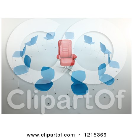 Clipart of a 3d Red Leather Chair in a Circle of Blue Chairs - Royalty Free Illustration by Mopic