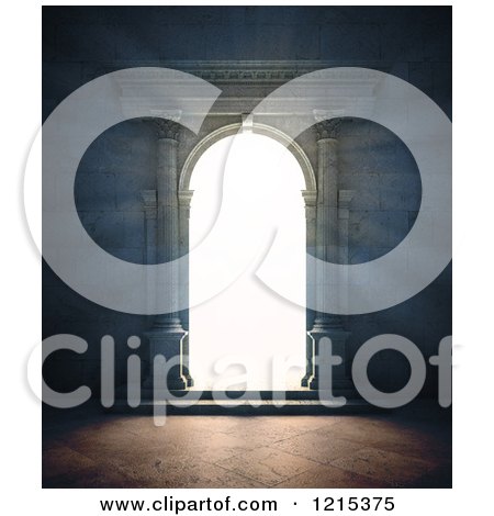 Clipart of a 3d Archway Portal with Bright Light Shining Through - Royalty Free Illustration by Mopic