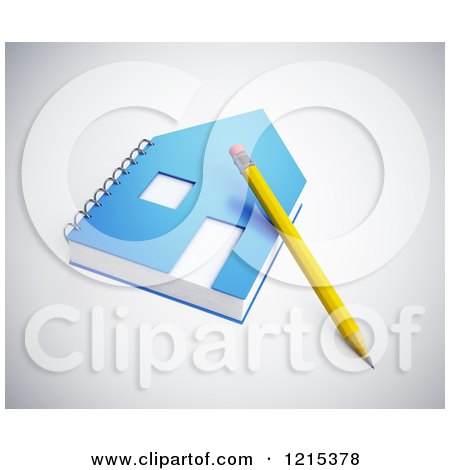 Clipart of a 3d Pencil Resting on a Home Shaped Notepad - Royalty Free Illustration by Mopic