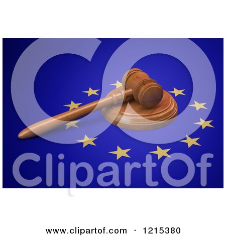 Clipart of a 3d Legal Gavel on a European Union Flag - Royalty Free Illustration by Mopic