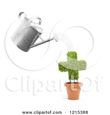 Clipart of a 3d Watering Can Pouring over a Cross Plant - Royalty Free Illustration by Mopic