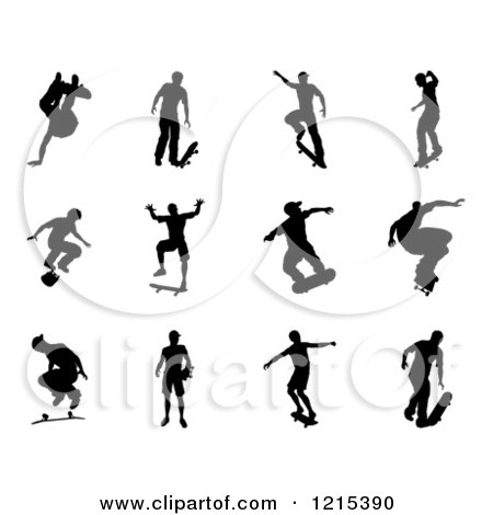 Clipart of Black Silhouetted Skateboarders 3 - Royalty Free Vector Illustration by AtStockIllustration