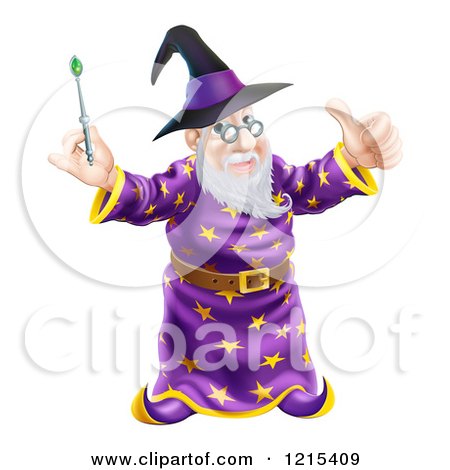 Clipart of a Happy Old Wizard Holding a Thumb up and Magic Wand - Royalty Free Vector Illustration by AtStockIllustration