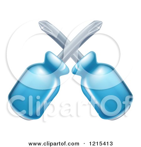 Clipart of Crossed Blue Handled Screwdrivers - Royalty Free Vector Illustration by AtStockIllustration