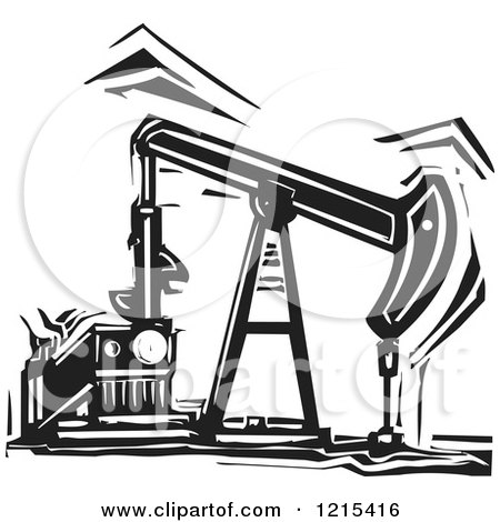 Clipart of a Woodcut Oil Pump in Black and White - Royalty Free Vector Illustration by xunantunich