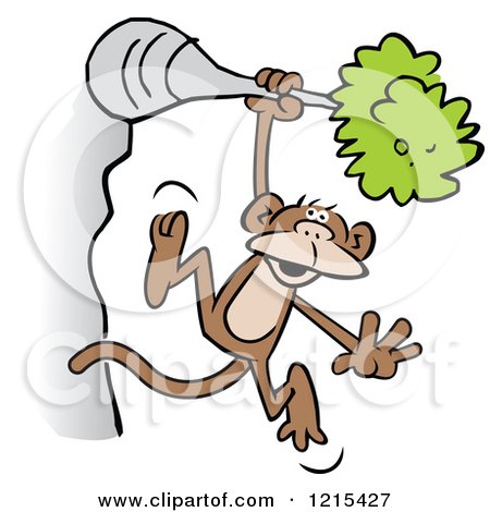 Clipart of a Cartoon Monkey Swinging from a Tree Branch - Royalty Free Vector Illustration by Johnny Sajem