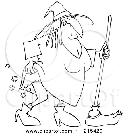Clipart of an Outlined Witch Lifting Her Dress and Farting - Royalty Free Vector Illustration by djart