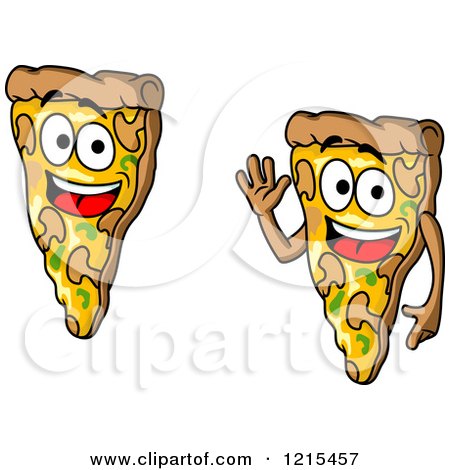 Clipart of Happy and Waving Pizza Slice Characters - Royalty Free Vector Illustration by Vector Tradition SM