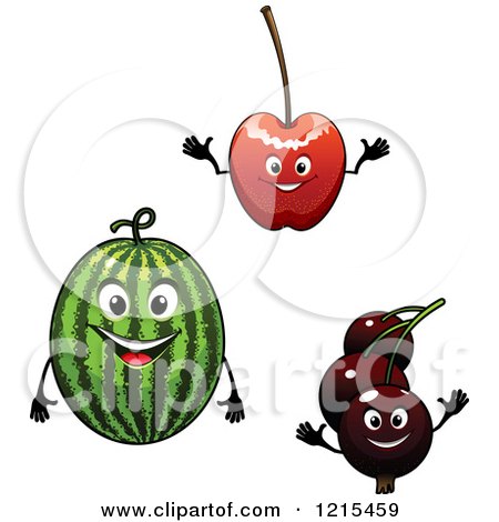 Clipart of Redcurrant Watermelon and Cherry Characters - Royalty Free Vector Illustration by Vector Tradition SM