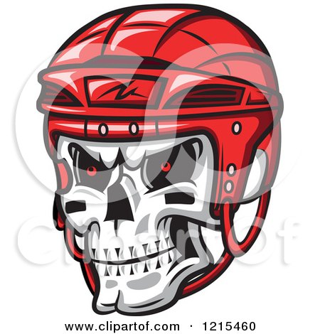 Clipart of a Grinning Skull with a Red Hockey Helmet - Royalty Free Vector Illustration by Vector Tradition SM