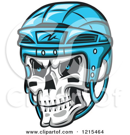 Clipart of a Grinning Skull with a Blue Hockey Helmet - Royalty Free Vector Illustration by Vector Tradition SM