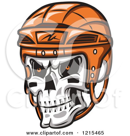 Clipart of a Grinning Skull with an Orange Hockey Helmet - Royalty Free Vector Illustration by Vector Tradition SM