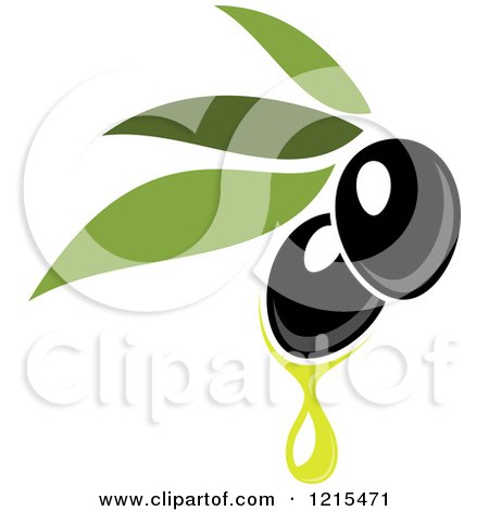 Clipart of Black Olives with Leaves and Oil Drops 2 - Royalty Free Vector Illustration by Vector Tradition SM
