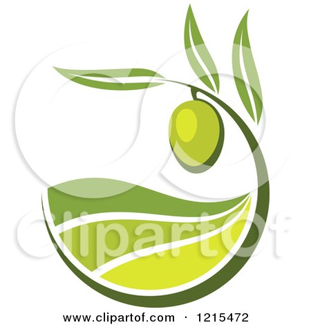 Clipart of a Green Olive with Leaves and Rolling Hills - Royalty Free Vector Illustration by Vector Tradition SM