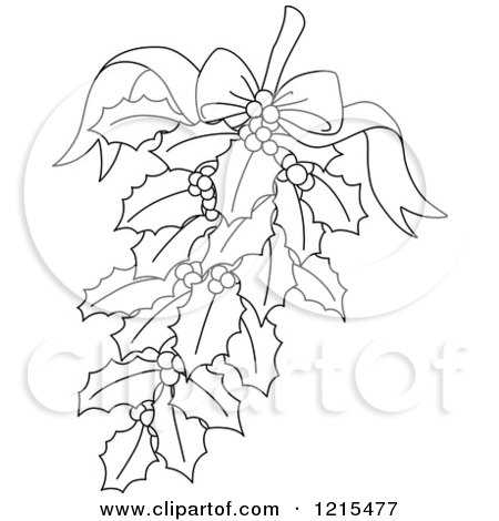 Clipart of a Black and White Bow and Christmas Holly - Royalty Free Vector Illustration by Vector Tradition SM