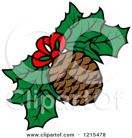 Clipart of a Christmas Pinecone and Holly - Royalty Free Vector Illustration by Vector Tradition SM