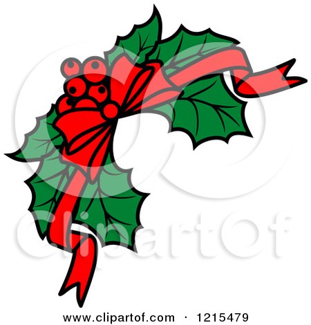 Clipart of a Bow and Christmas Holly 2 - Royalty Free Vector Illustration by Vector Tradition SM