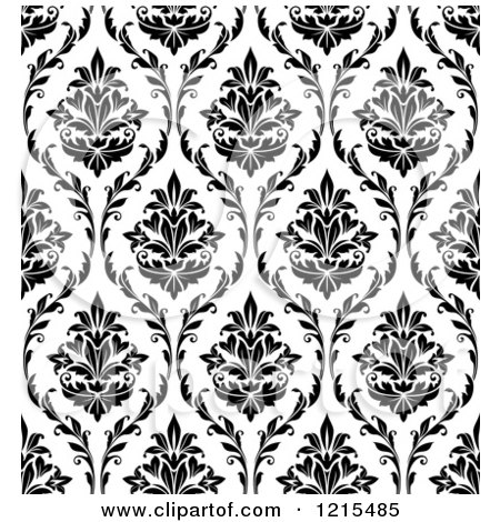 Clipart of a Black and White Seamless Vintage Damask Pattern - Royalty Free Vector Illustration by Vector Tradition SM