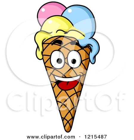 Clipart of a Happy Triple Scoop Waffle Ice Cream Cone Character - Royalty Free Vector Illustration by Vector Tradition SM