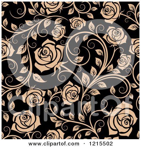 Clipart of a Seamless Pattern of Tan Roses on Black - Royalty Free Vector Illustration by Vector Tradition SM