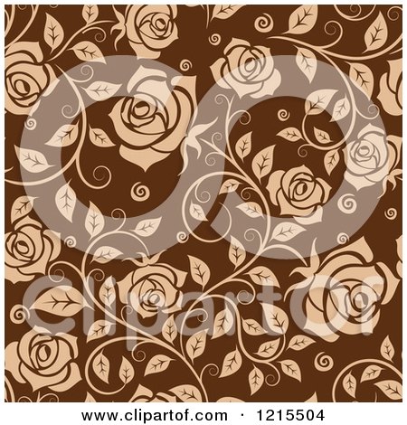 Clipart of a Seamless Pattern of Tan Roses on Brown - Royalty Free Vector Illustration by Vector Tradition SM
