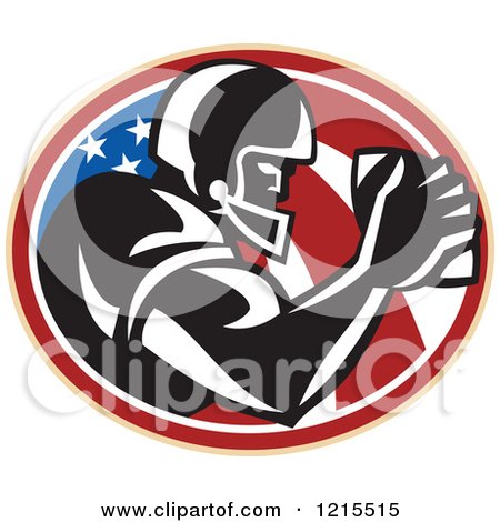 Clipart of a Wide Receiver Running Back American Football Player over a Patriotic Oval - Royalty Free Vector Illustration by patrimonio