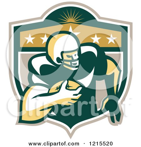 Clipart of a Wide Receiver American Football Player Running in a Crest Shield - Royalty Free Vector Illustration by patrimonio