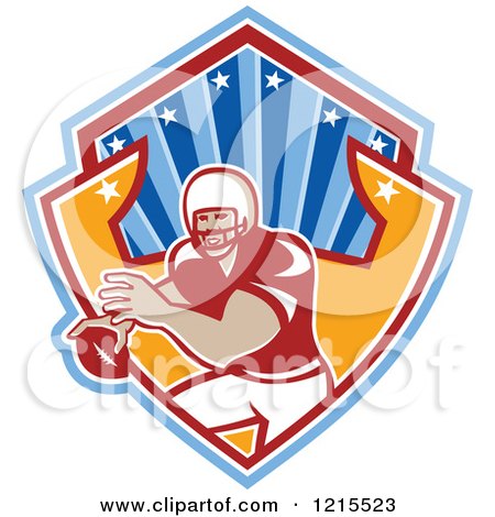 Clipart of a Quaterback American Football Player in a Shield - Royalty Free Vector Illustration by patrimonio