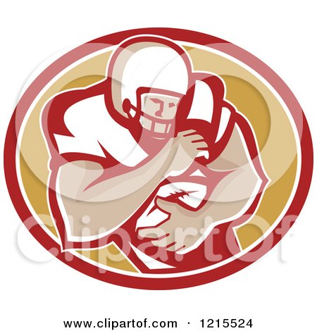 Clipart of a Running Back American Football Player over an Oval - Royalty Free Vector Illustration by patrimonio