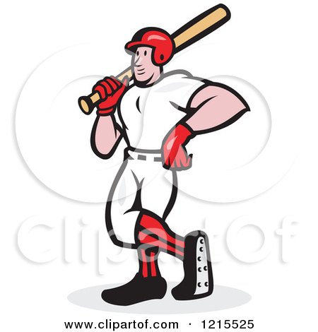 Clipart of a Cartoon Baseball Player Standing with a Bat over His Shoulder - Royalty Free Vector Illustration by patrimonio
