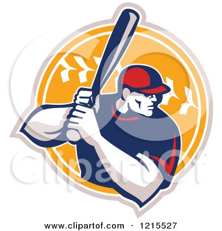 Clipart of a Baseball Player Batting over a Ball - Royalty Free Vector Illustration by patrimonio