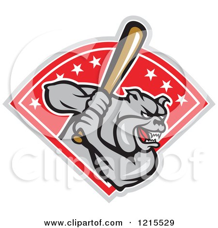 Clipart of a Bulldog Baseball Mascot Batting in a Crest - Royalty Free Vector Illustration by patrimonio
