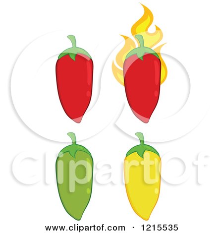 Clipart of Red Yellow and Green Chili Peppers - Royalty Free Vector Illustration by Hit Toon