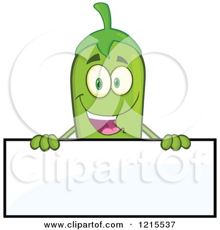 Clipart of a Happy Green Chili Pepper Character over a Sign - Royalty Free Vector Illustration by Hit Toon