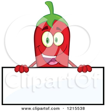Clipart of a Red Hot Chili Pepper Character over a Sign - Royalty Free Vector Illustration by Hit Toon