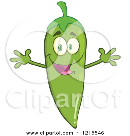 Clipart of a Happy Green Chili Pepper Character with Open Arms - Royalty Free Vector Illustration by Hit Toon