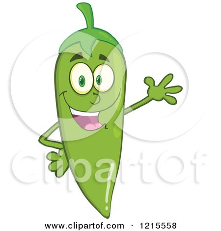 Clipart of a Happy Green Chili Pepper Character Waving - Royalty Free Vector Illustration by Hit Toon