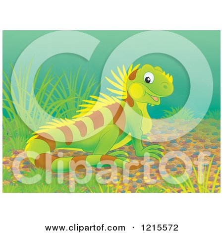 Clipart of a Cute Happy Iguana Lizard in Nature - Royalty Free Illustration by Alex Bannykh