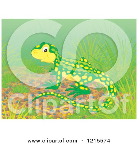 Clipart of a Cute Happy Newt in Nature - Royalty Free Illustration by Alex Bannykh