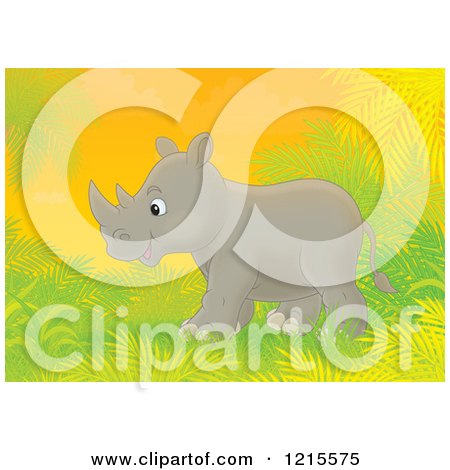 Clipart of a Cute Happy Rhino in Nature - Royalty Free Illustration by Alex Bannykh