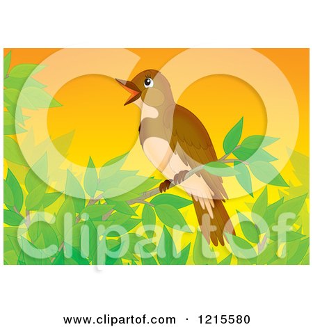 Clipart of a Cute Happy Nightingale in Nature - Royalty Free Illustration by Alex Bannykh